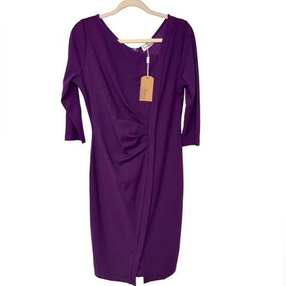 AISIZE Women's Retro Classy V-Neck Stretch Business Wrap Bodycon Dress - Picture 1 of 3